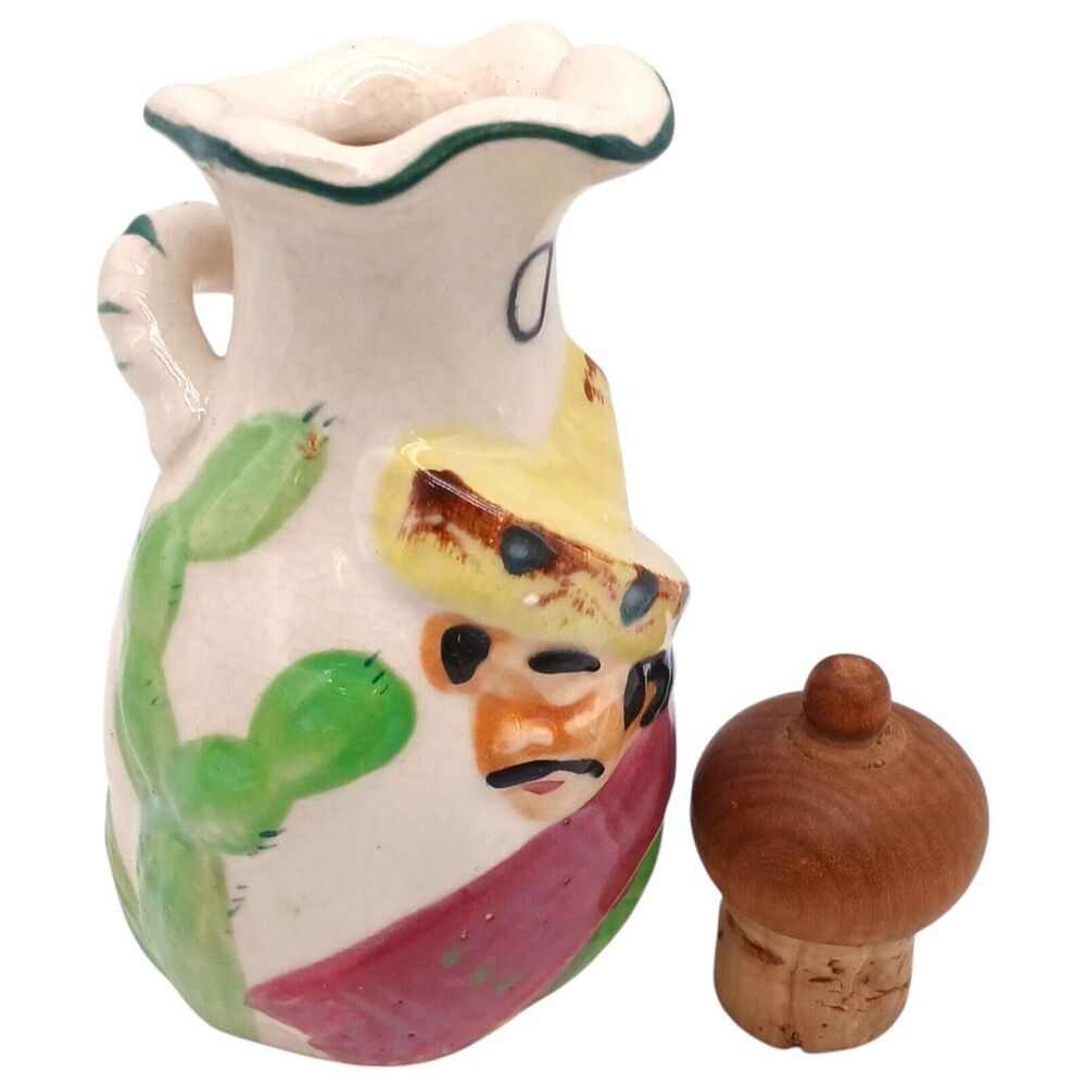 Vintage Oil Dispenser Cruet Bottle Mexican Man Wearing Sombrero with Stopper